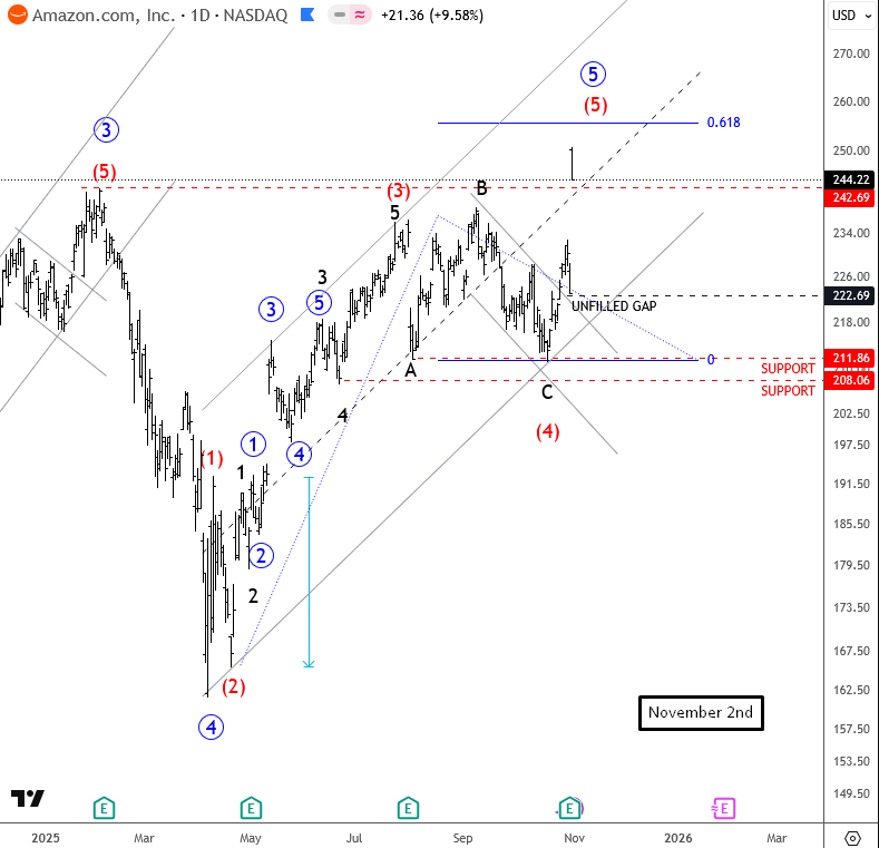 AMZN Extends Higher Post-Earnings, But Wave 5 May Be Running Out of Steam AMZN Daily Chart From November 02